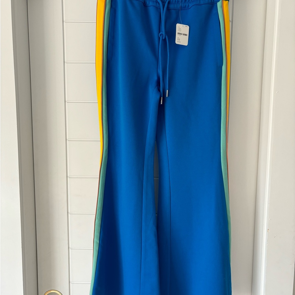 Free People Blue and Yellow Joggers with Elastic Waistband